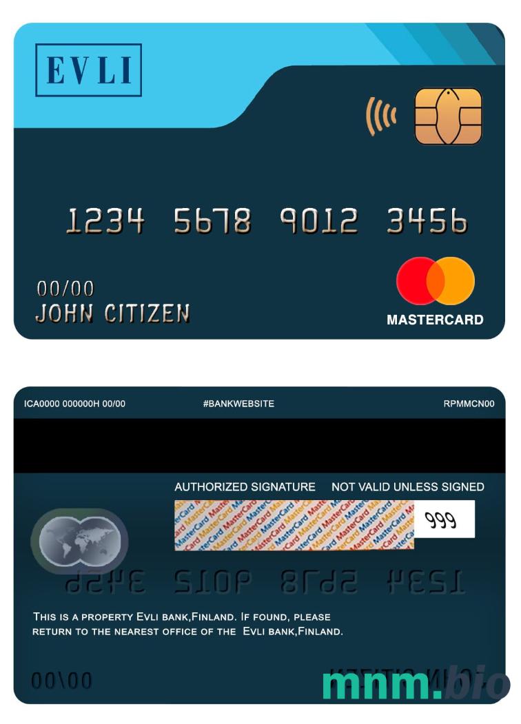Finland Evli bank przykład karty mastercard w formacie PSD